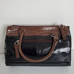 Giani Bernini Glazed Leather Satchel Florentine Large Bag Double Handle Office